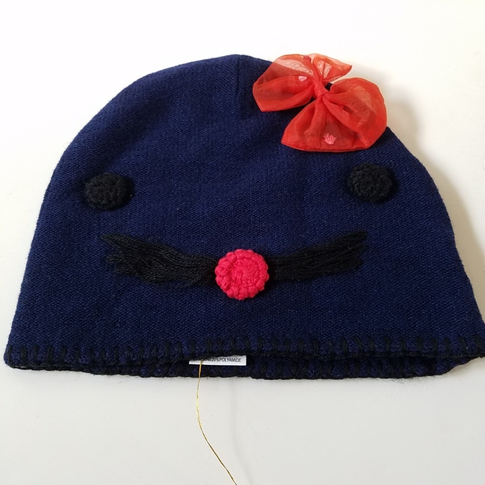 MANOUSH Kitty Cat Bow Bonnet Beanie Cap Hat nwt